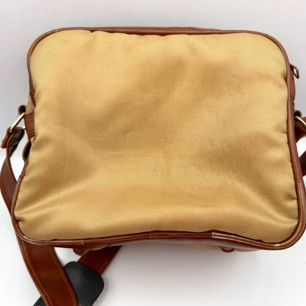 Coast Vintage Tan Canvas Brown Faux Leather Camera Messenger Bag Multi-Pocket